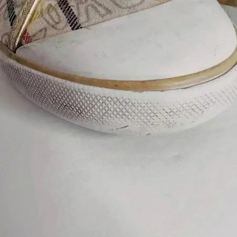 Coach Barrett Cream Multicolored Plaid Gold Leather Sneakers Canvas Size 9.5 - Picture 11 of 12